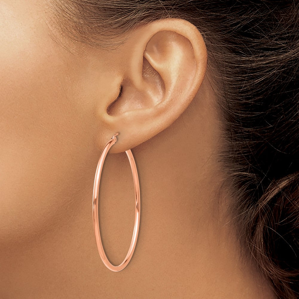 14K Rose Gold Polished 2X50mm Hoop Earrings