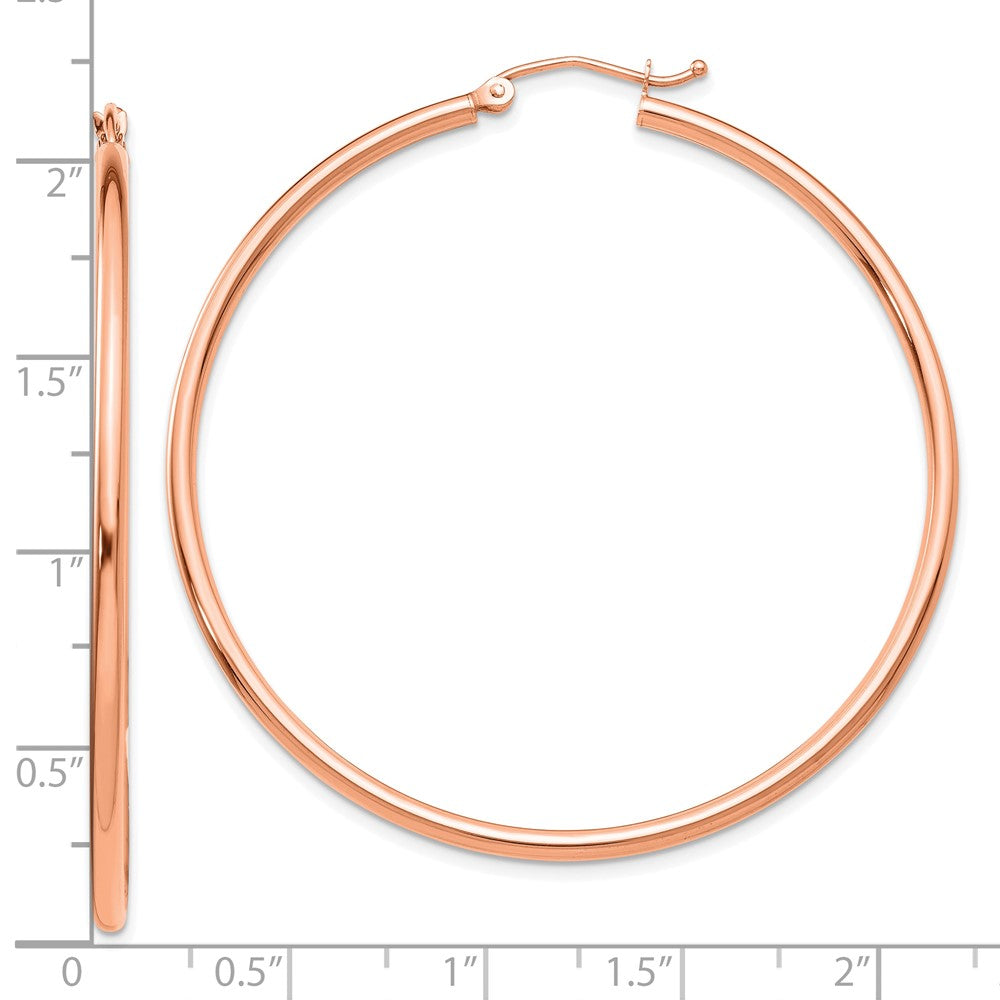 14K Rose Gold Polished 2X50mm Hoop Earrings