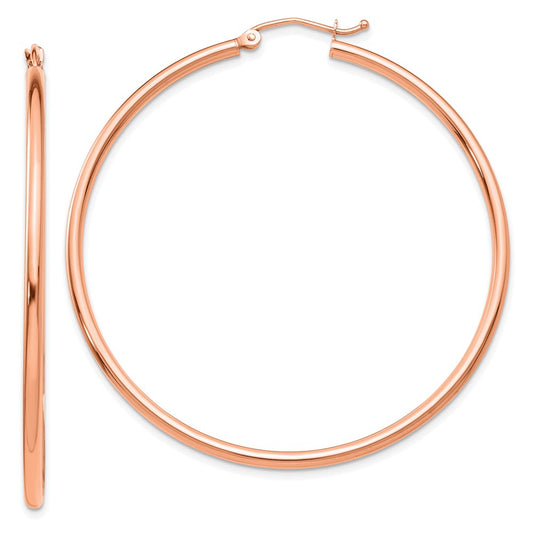 14K Rose Gold Polished 2X50mm Hoop Earrings