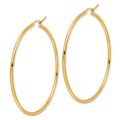 14K Yellow Gold Polished 2X55mm Hoop Earrings