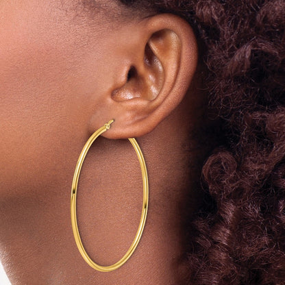 14K Yellow Gold Polished 2X55mm Hoop Earrings