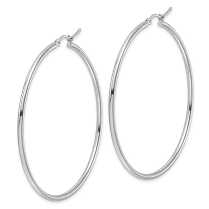 14K White Gold Polished 2X55mm Hoop Earrings