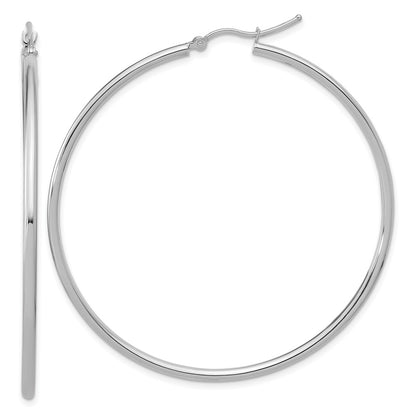 14K White Gold Polished 2X55mm Hoop Earrings