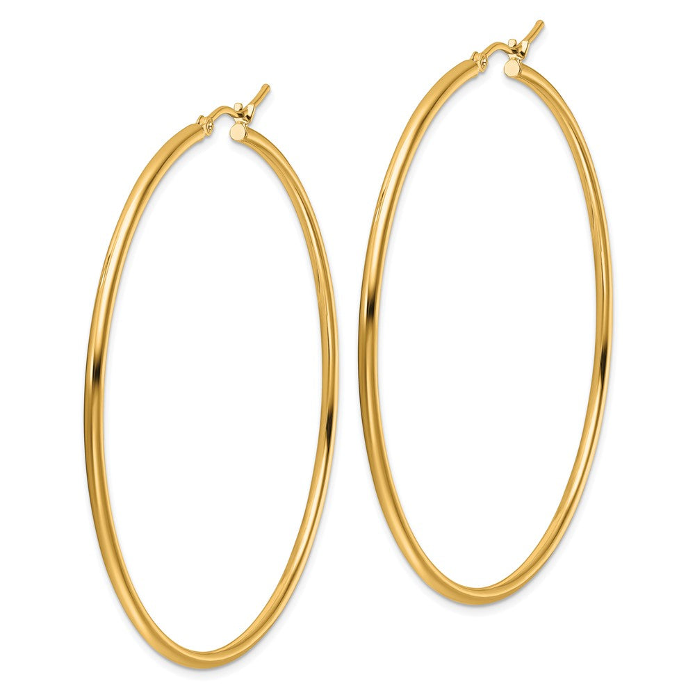 14K Yellow Gold Polished 2X60mm Hoop Earrings