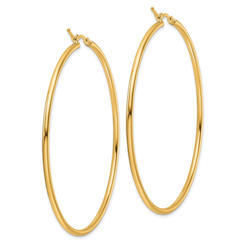 14K Yellow Gold Polished 2X60mm Hoop Earrings