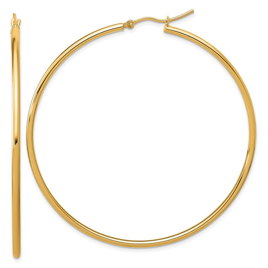 14K Yellow Gold Polished 2X60mm Hoop Earrings