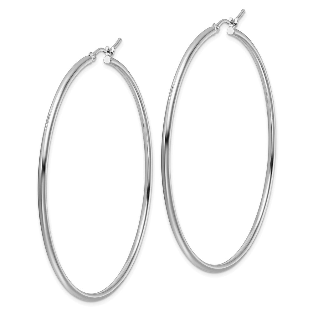 14K White Gold Polished 2X60mm Hoop Earrings