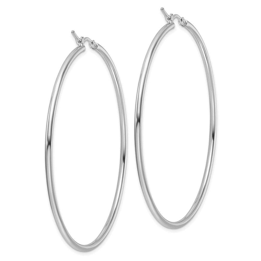 14K White Gold Polished 2X60mm Hoop Earrings