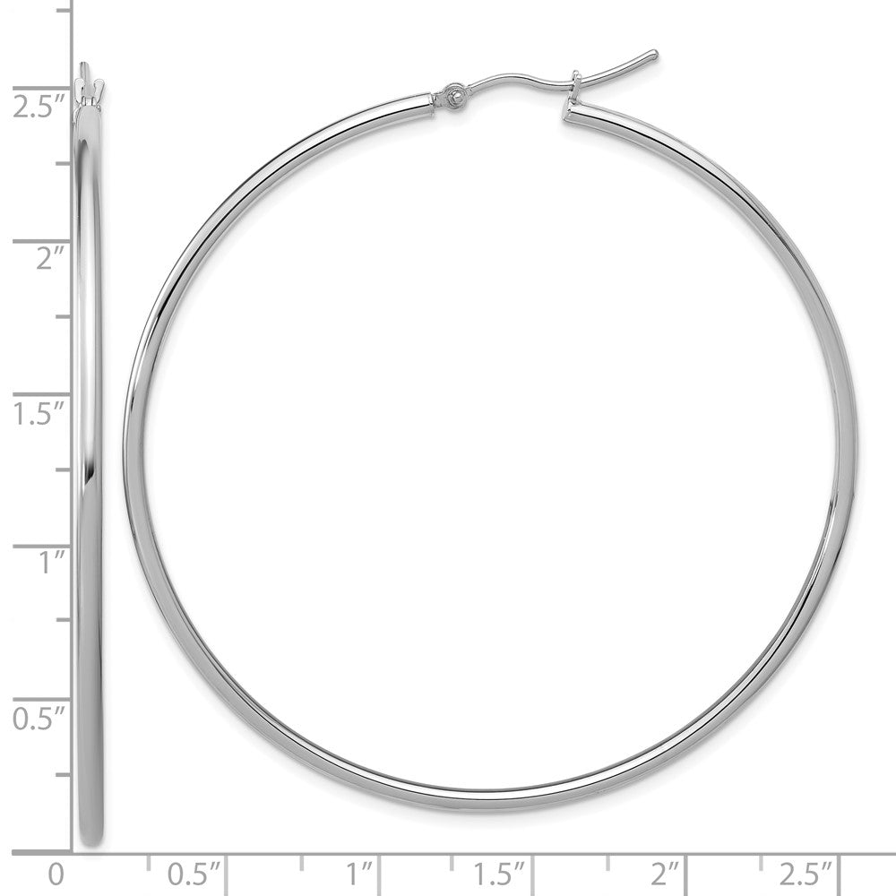 14K White Gold Polished 2X60mm Hoop Earrings