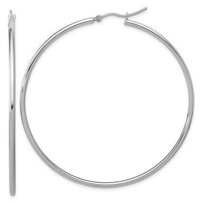 14K White Gold Polished 2X60mm Hoop Earrings
