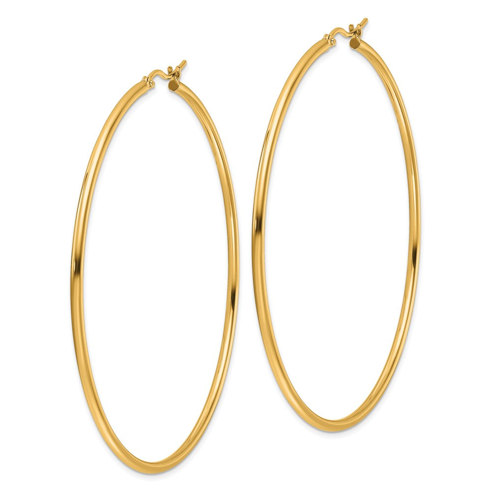 14K Yellow Gold Polished 2X65mm Hoop Earrings