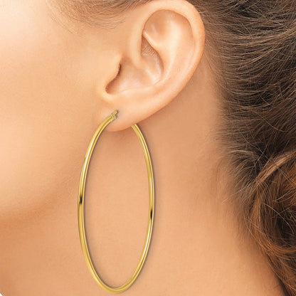 14K Yellow Gold Polished 2X65mm Hoop Earrings