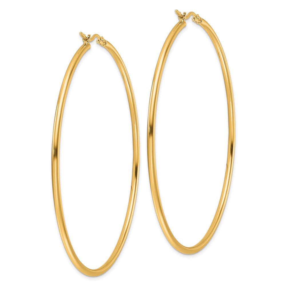 14K Yellow Gold Polished 2X65mm Hoop Earrings