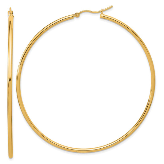 14K Yellow Gold Polished 2X65mm Hoop Earrings