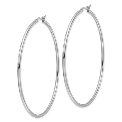 14K White Gold Polished 2X65mm Hoop Earrings