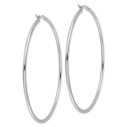 14K White Gold Polished 2X65mm Hoop Earrings