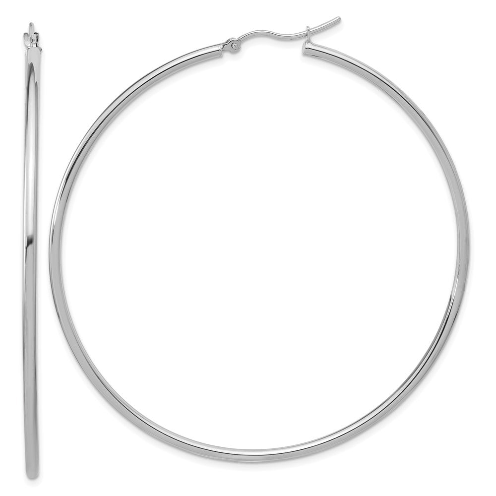 14K White Gold Polished 2X65mm Hoop Earrings