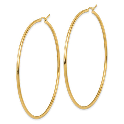 14K Yellow Gold Polished 2X70mm Hoop Earrings