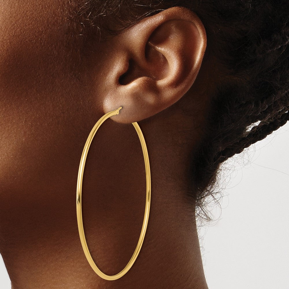 14K Yellow Gold Polished 2X70mm Hoop Earrings