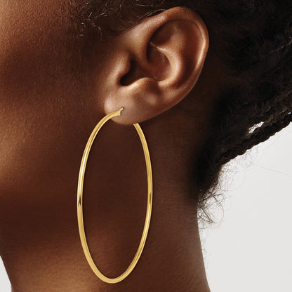 14K Yellow Gold Polished 2X70mm Hoop Earrings