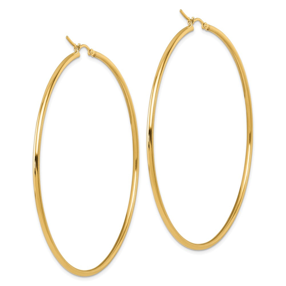 14K Yellow Gold Polished 2X70mm Hoop Earrings