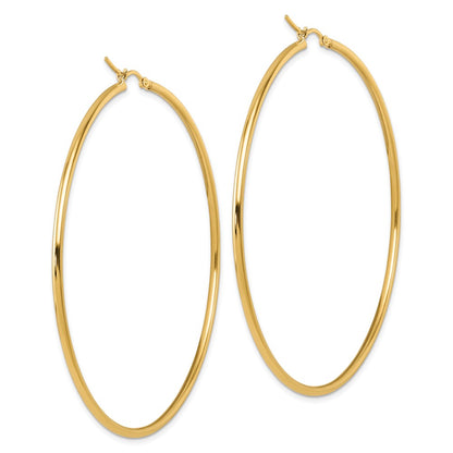14K Yellow Gold Polished 2X70mm Hoop Earrings