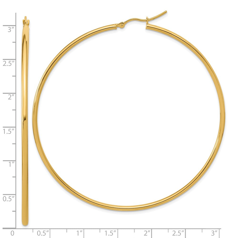14K Yellow Gold Polished 2X70mm Hoop Earrings