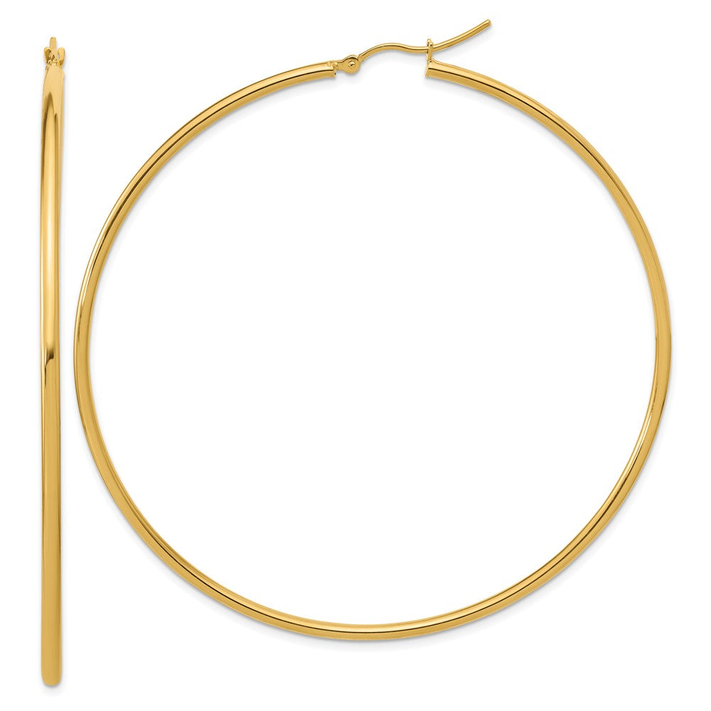 14K Yellow Gold Polished 2X70mm Hoop Earrings