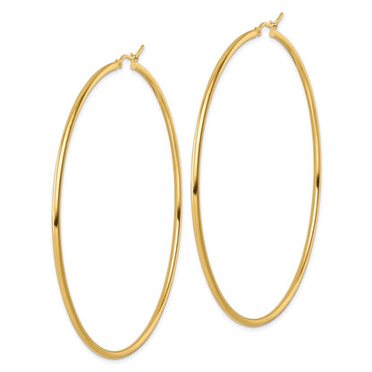 14K Yellow Gold Polished 2X75mm Hoop Earrings