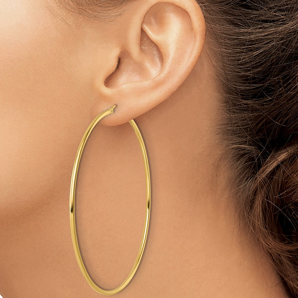14K Yellow Gold Polished 2X75mm Hoop Earrings