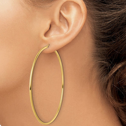 14K Yellow Gold Polished 2X75mm Hoop Earrings