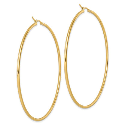 14K Yellow Gold Polished 2X75mm Hoop Earrings