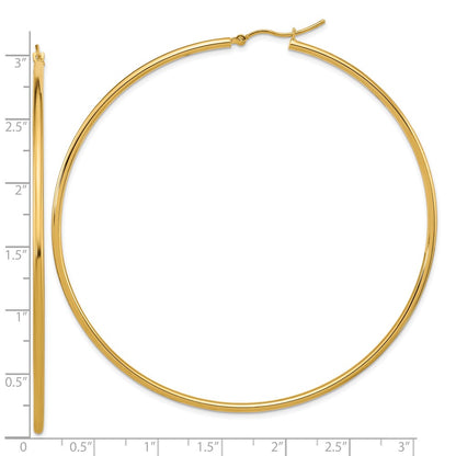14K Yellow Gold Polished 2X75mm Hoop Earrings