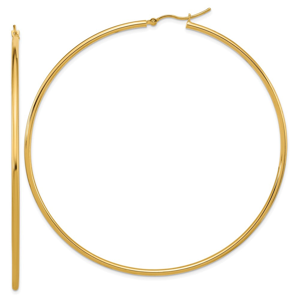 14K Yellow Gold Polished 2X75mm Hoop Earrings