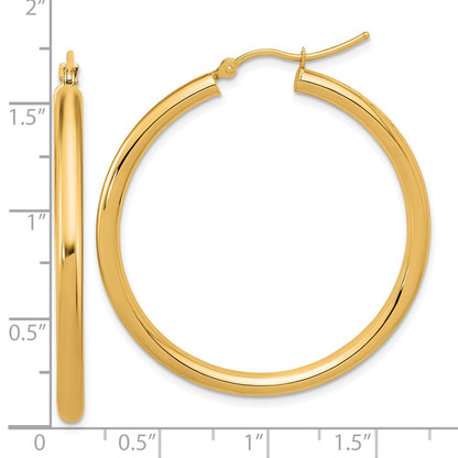 14K Yellow Gold Polished 3mm Hoop Earrings