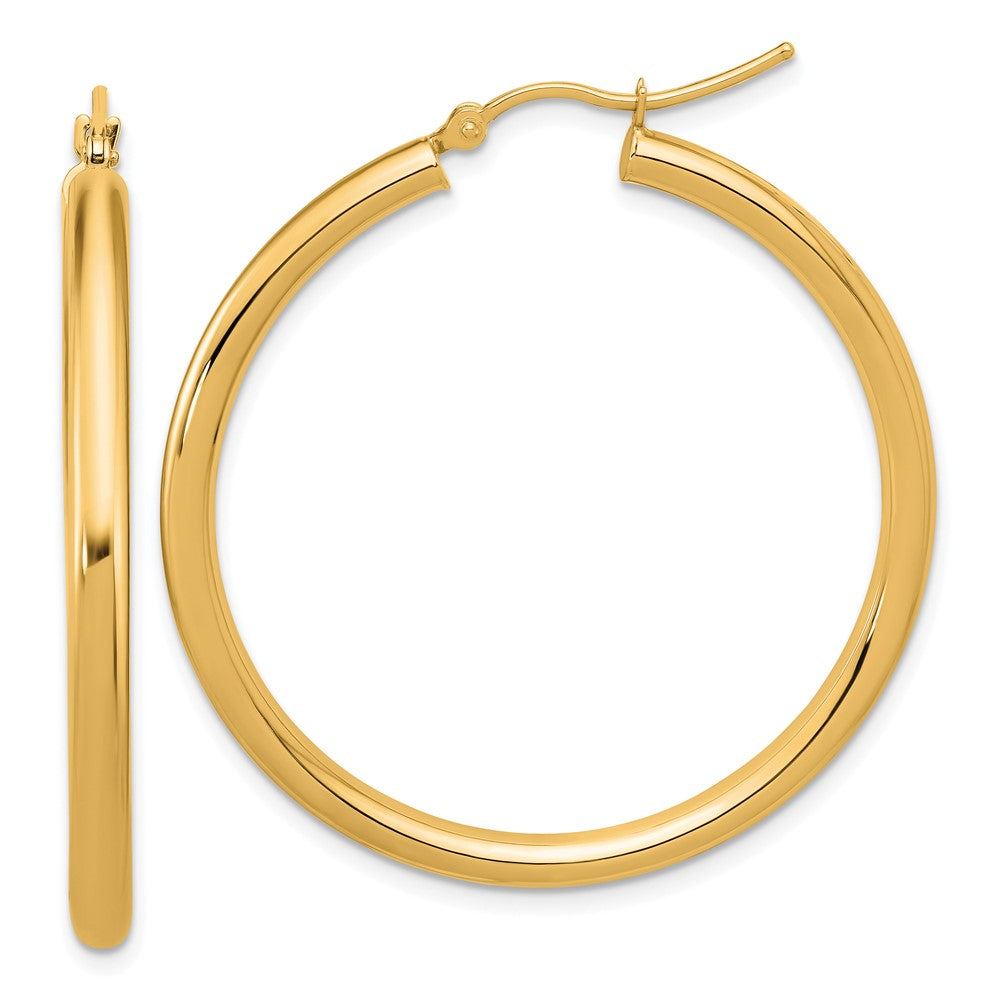 14K Yellow Gold Polished 3mm Hoop Earrings