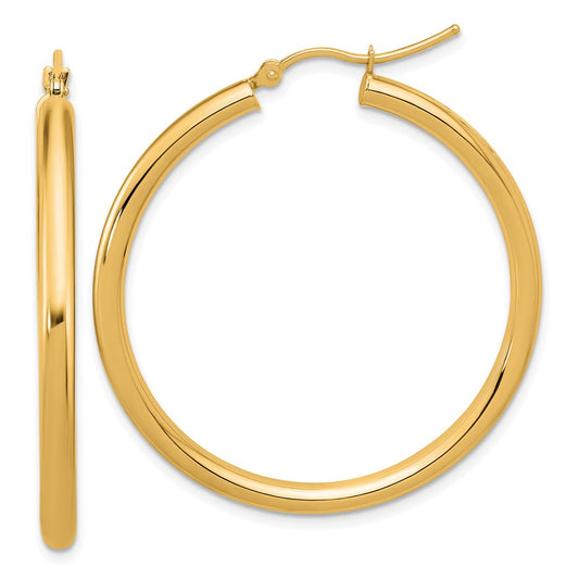 14K Yellow Gold Polished 3mm Hoop Earrings