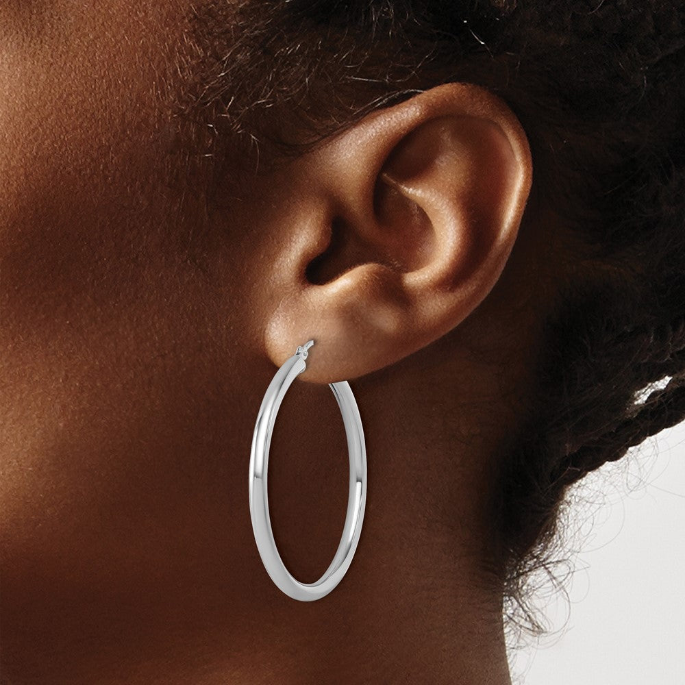 14K White Gold Polished 3mm Hoop Earrings