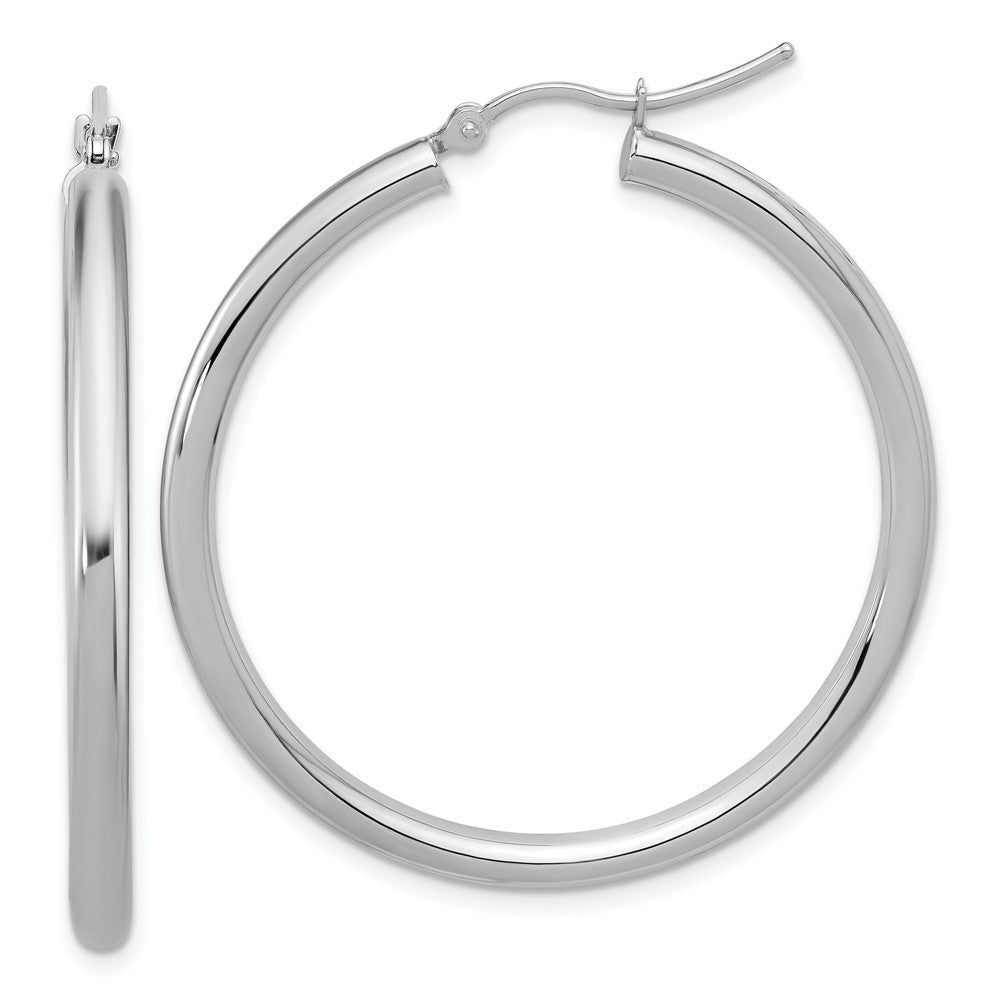 14K White Gold Polished 3mm Hoop Earrings