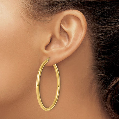 14K Yellow Gold Polished 3mm Hoop Earrings