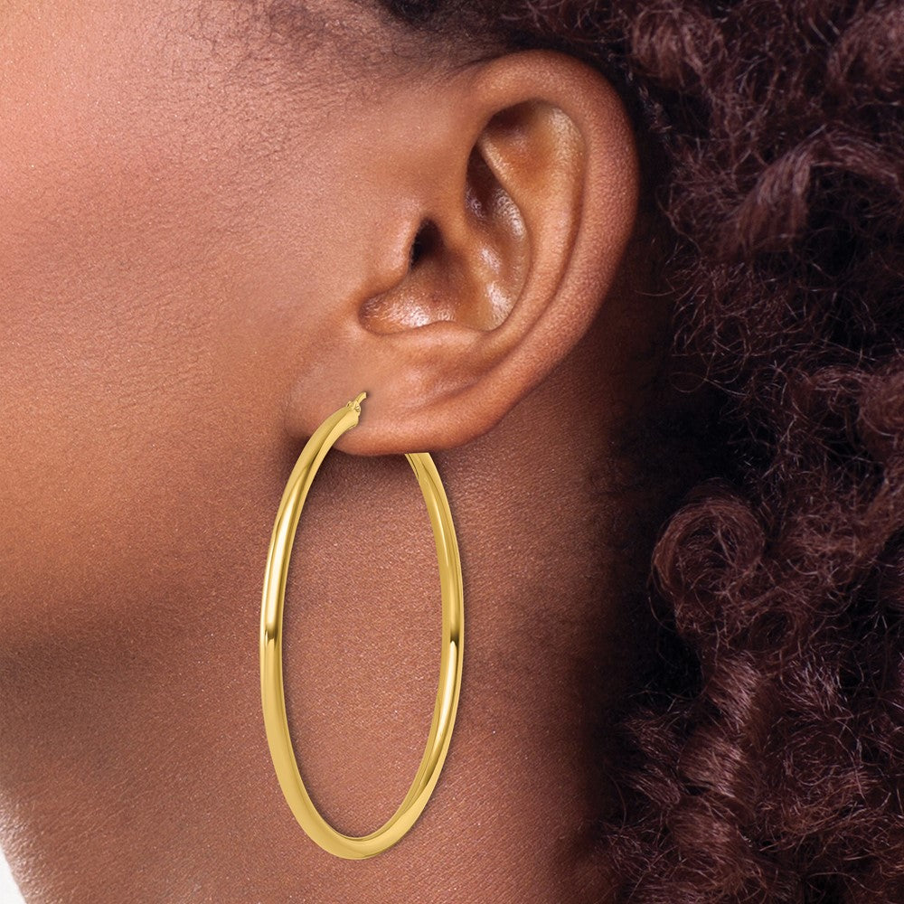 14K Yellow Gold Polished 3mm Hoop Earrings
