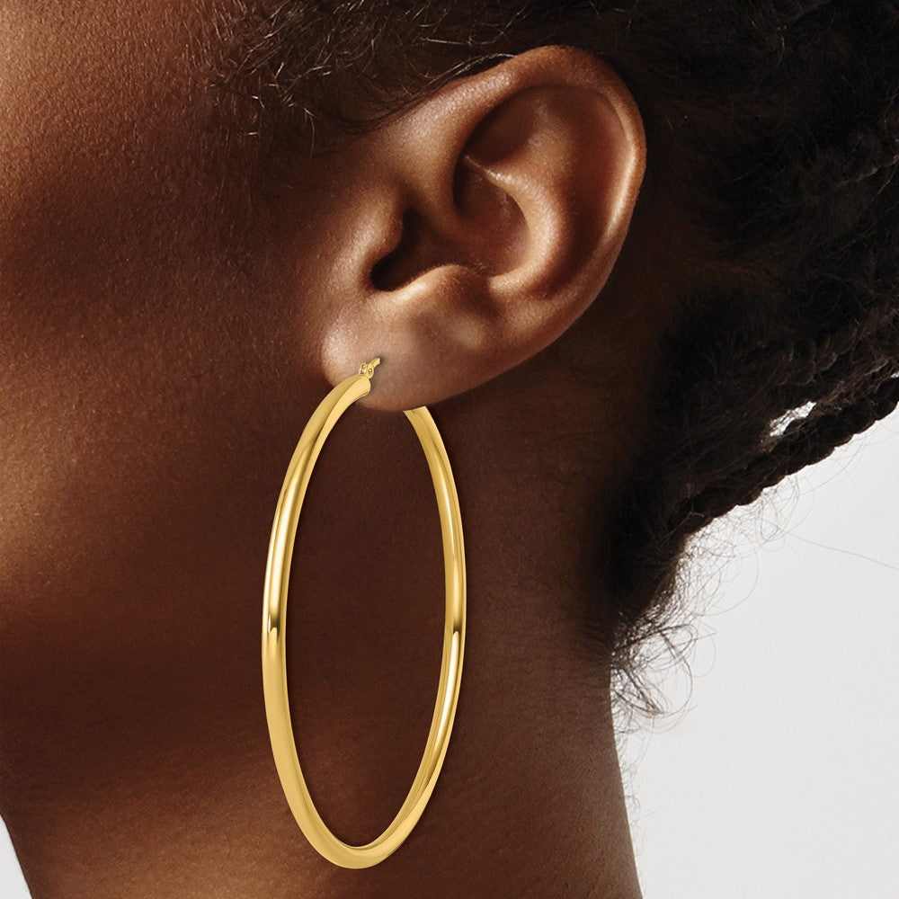 14K Yellow Gold Polished 3mm Hoop Earrings