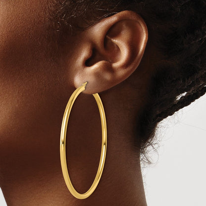 14K Yellow Gold Polished 3mm Hoop Earrings