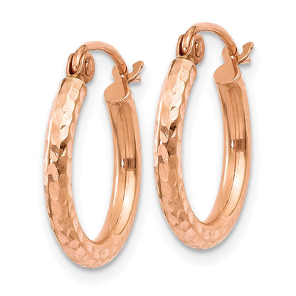 14K Rose Gold Lightweight Diamond Cut Hoop Earrings