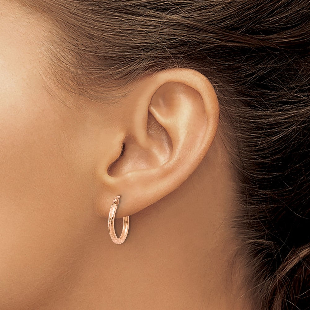 14K Rose Gold Lightweight Diamond Cut Hoop Earrings