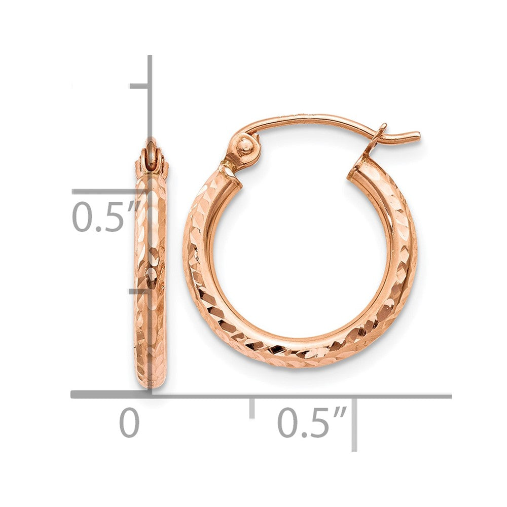 14K Rose Gold Lightweight Diamond Cut Hoop Earrings