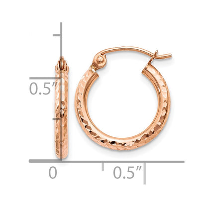 14K Rose Gold Lightweight Diamond Cut Hoop Earrings