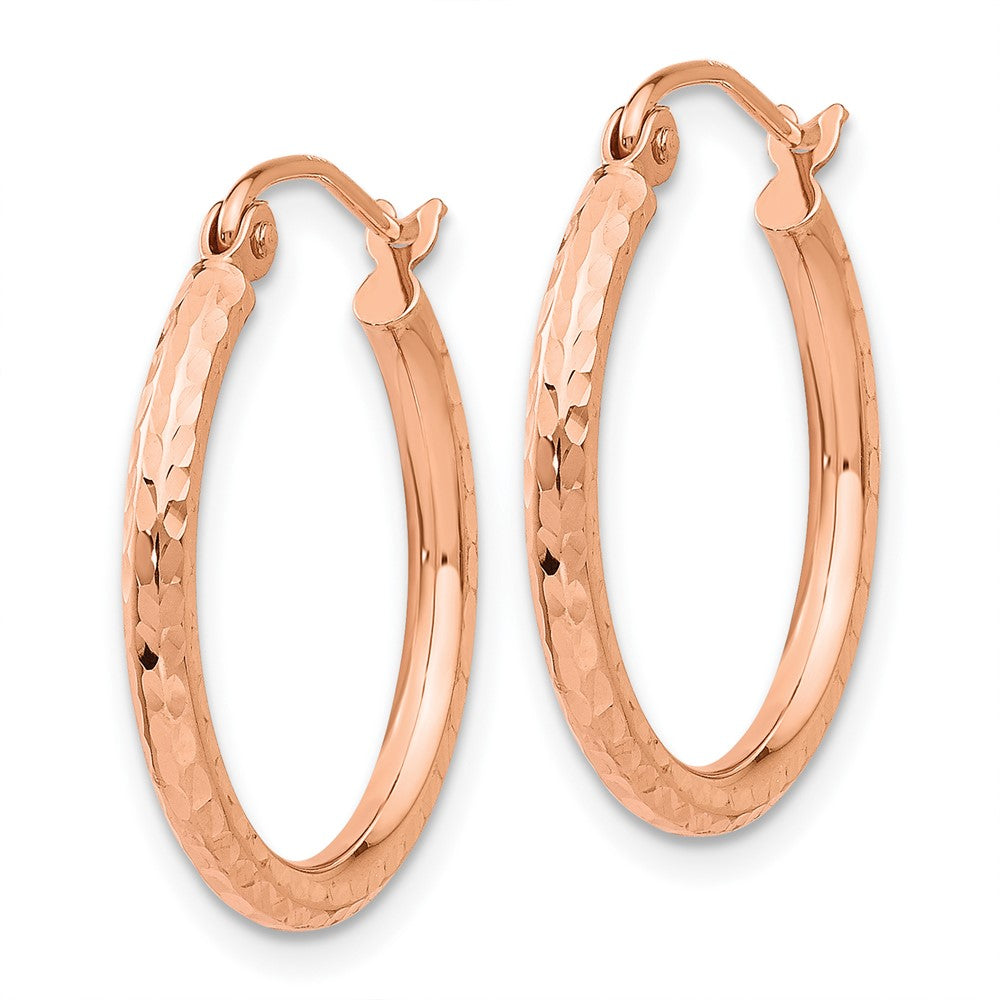 14K Rose Gold Diamond Cut Polished Hoop Earrings