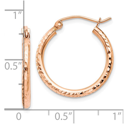 14K Rose Gold Diamond Cut Polished Hoop Earrings