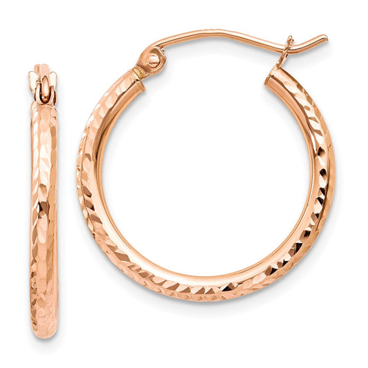 14K Rose Gold Diamond Cut Polished Hoop Earrings